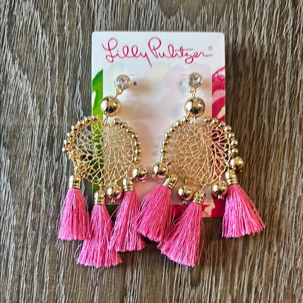 Lilly Pulitzer Gold and Pink Statement Earrings